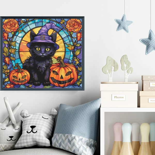 Stained Glass Cat Counted Cross Stitch Pattern