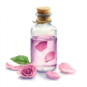 Paquete de 10 imágenes prediseñadas de agua de rosas en acuarela de alta calidad, estilo cottagecore, en una botella. Imágenes imprimibles para diario basura. Descarga instantánea de gráficos JPG y PNG.