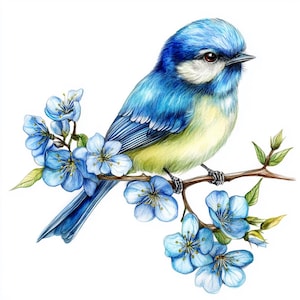 Lot de 10 cliparts mésange bleue de haute qualité aquarelle, imprimable Sunset Junk Journal Clipart oiseaux sauvages, Clipart scrapbooking européen, JPG PNG