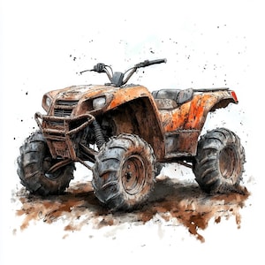 10 aquarelle de haute qualité VTT dans la boue Clipart, Image imprimable en téléchargement numérique quad, graphique d'aventure dynamique Junk Journal, JPG PNG