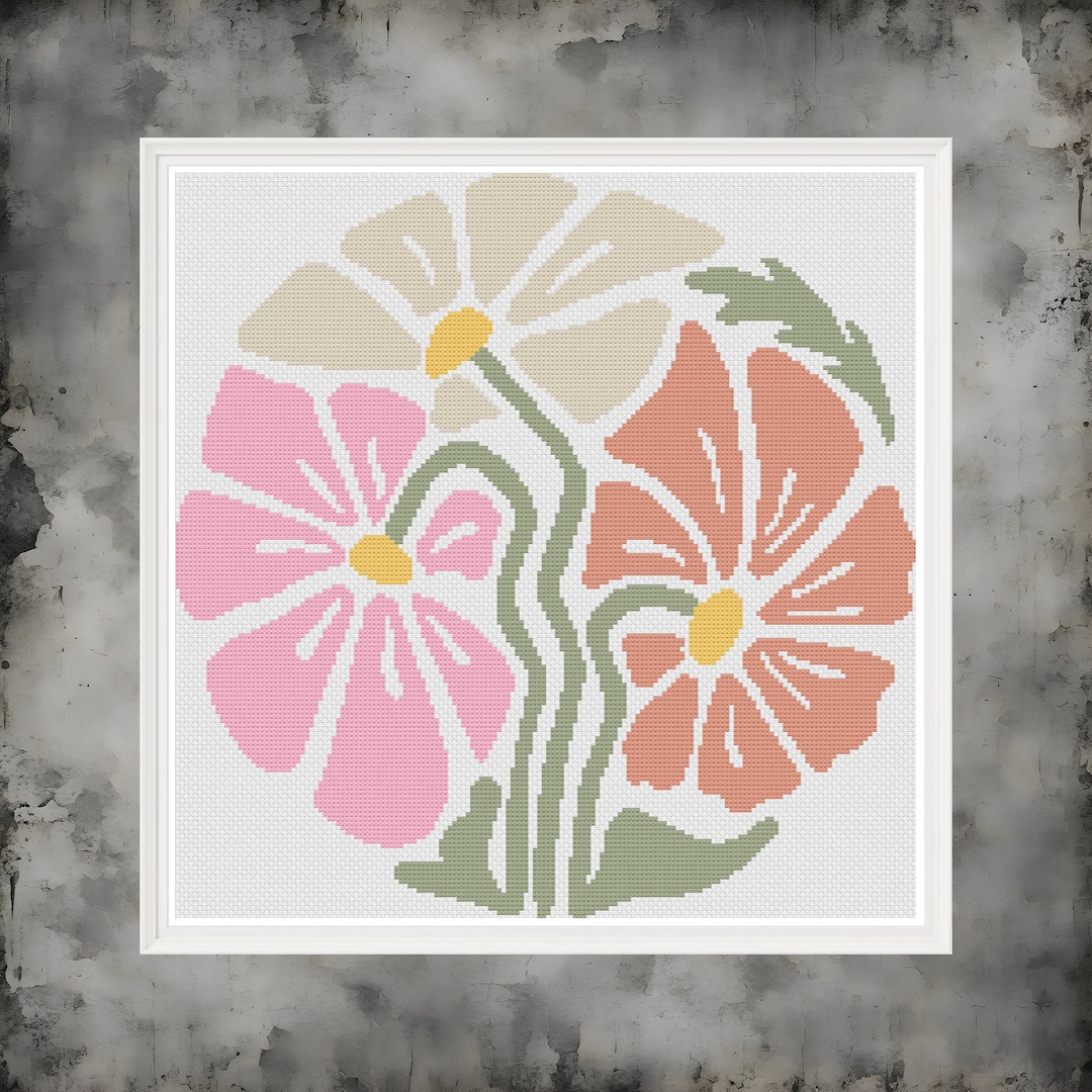 Floral Folk Art Cross Stitch Pattern Digital Printable - Etsy
