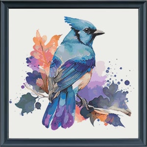 Rainbow Blue Jay Counted Cross Stitch Pattern