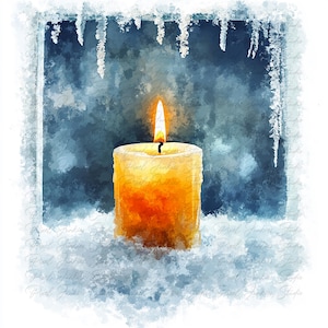 Paquete de 10 imágenes prediseñadas de velas invernales de acuarela de alta calidad, estilo cottagecore, imágenes navideñas imprimibles para diario basura, descarga instantánea de gráficos JPG y PNG.