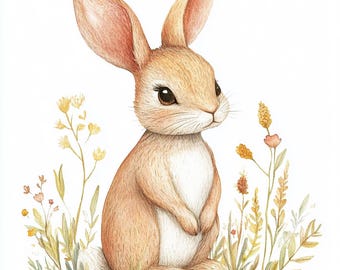 Watercolor Rabbit Clipart Bundle, Bunny JPG PNG (Digital Download)