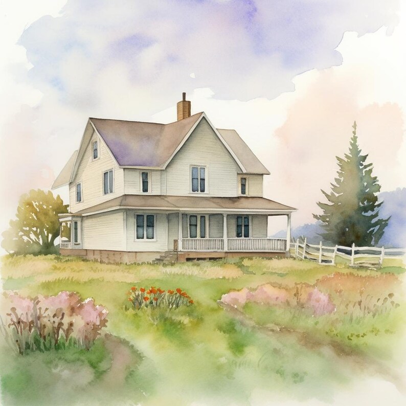 Watercolor Farmhouse Clipart Bundle: Country Home Images (JPG, PNG) - Etsy