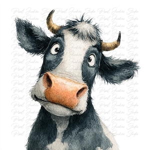 10 aquarel hoge kwaliteit Cottagecore eigenzinnige koeien clipartbundel, afdrukbare ongewenste tijdschrift dierenafbeelding, Instant Download afbeelding JPG, PNG