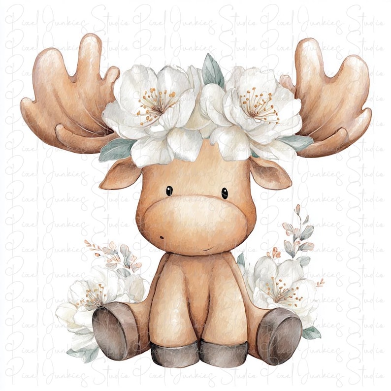 Watercolor Baby Moose Clipart Bundle: Wildlife Graphics (JPG, PNG on ...