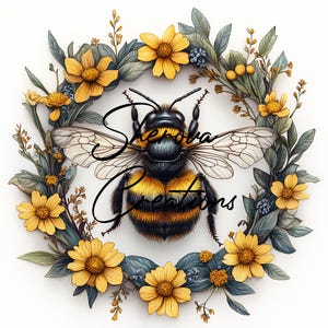 Zestaw clipartów Floral Bumblebee, sztuka ścienna, akwarela do druku, wysokiej jakości JPG, rzemiosło papierowe, dziennik śmieci, zaproszenia, ślub, karta