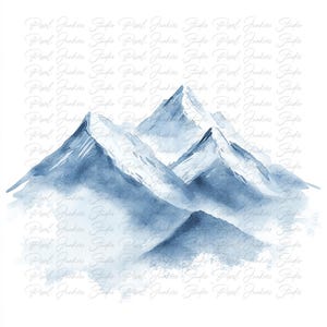 Lot de 10 cliparts Cottagecore montagne enneigée aquarelle, image paysage imprimable Journal indésirable, téléchargement immédiat graphique JPG PNG