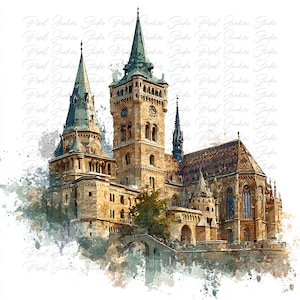 Lot de 10 cliparts européen Cottagecore aquarelle de haute qualité, image paysage imprimable du journal indésirable, téléchargement immédiat graphique JPG PNG