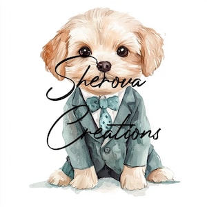 10 Puppy Clipart Bundle, Wall Art, Printable Watercolour, High Quality JPG, Paper Craft, Junk Journal, Invitation, Wedding, Card, PNG