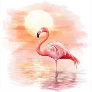 Paquete de 10 imágenes prediseñadas de flamencos en acuarela de alta calidad, imágenes prediseñadas de aves silvestres de diario basura al atardecer imprimibles, imágenes prediseñadas de álbum de recortes africano, JPG y PNG