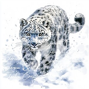 Paquete de 10 imágenes prediseñadas de leopardo de las nieves, arte mural, acuarela imprimible, JPG de alta calidad, manualidades de papel, diario basura, invitación, boda, tarjeta, PNG