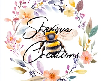 Floral Bumblebee Clipart Bundle: Watercolor Flower Art (JPG Digital Download)