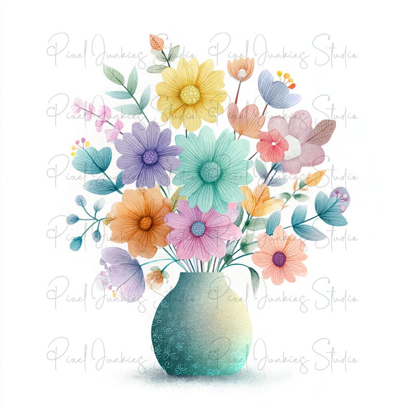 Watercolor Flower Vase Clipart Bundle: Floral Graphics (JPG, PNG on ...