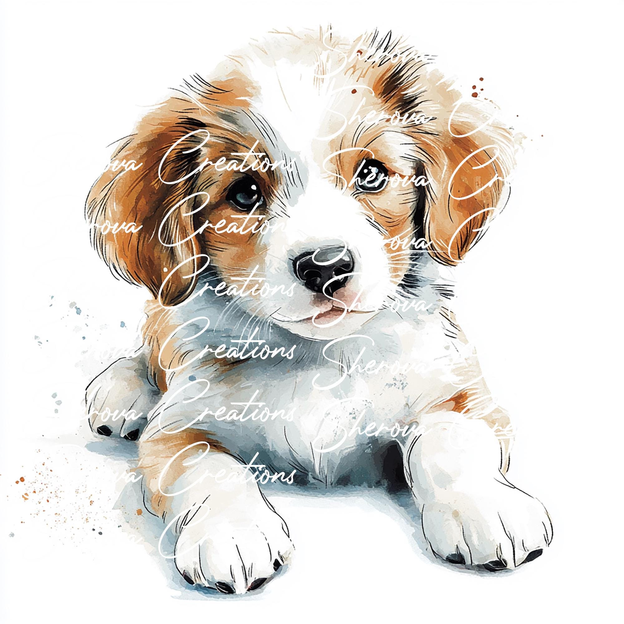 子犬のクリップアート集：水彩画風の犬のアート、カード作り（JPG形式