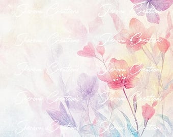 May include: A watercolor painting of delicate pink and purple flowers with a soft, dreamy background. The flowers are rendered in a light, airy style, giving the impression of a gentle breeze.