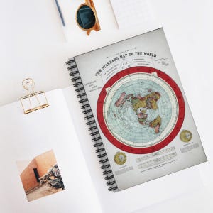 Notitieboek | Platte aardekaart (1892) | Alexander Gleason | Nieuwe standaardkaart van de wereld | Dagboek Dagboek | Samenzweringstheorie | Cartografie
