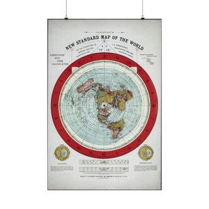 Poster | Platte aardekaart (1892) | Alexander Gleason | Nieuwe standaardkaart van de wereld | Samenzweringstheorie | Cartografie