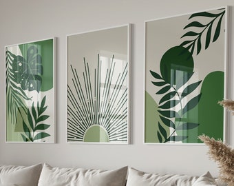 Salbeigrünes Botanisches Print Set, Mid-Century Modern Decor (Digitaler Download)