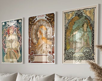Alphonse Mucha Print Set of 3, Art Nouveau Woman Portrait Poster (Digital Download)