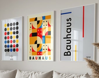Retro Bauhaus Art Print Set, Mid Century Decor (Digital Download)