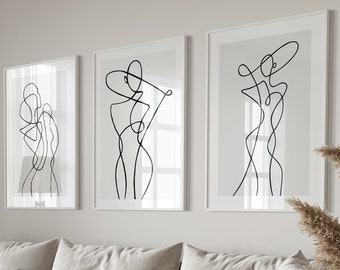Woman Line Art Print Set, Minimalist Home Decor (Digital Download)