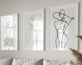 Woman Line Drawing Art Print Set of 3, Minimalist One Line Wall Home Decor, Female Print Poster, Modern Body Line Art, Digital Download