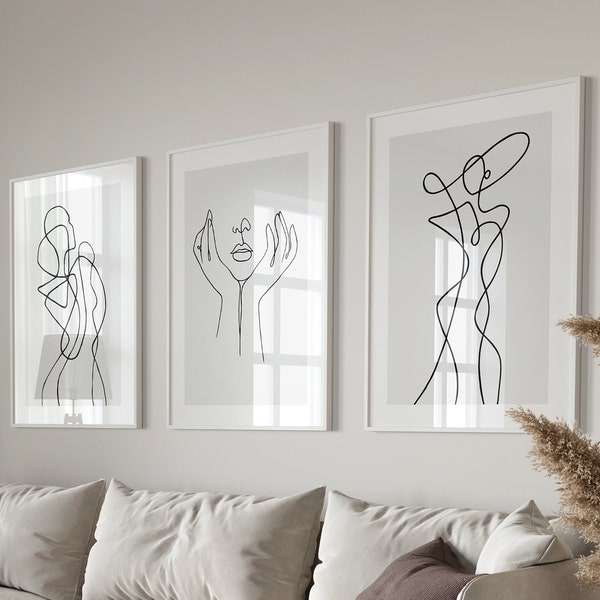 Woman Line Drawing Art Print Set of 3, Minimalist One Line Home Decor, Female Body Print Poster, Modern Body Line Wall Art, Digital Download