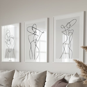 Mujer Artful Line Art Print Set de 3, Decoración minimalista de la pared de una línea del hogar, carteles impresos femeninos, arte moderno de la línea del cuerpo, descarga digital