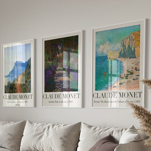 Juego de 3 impresiones de arte mural de Claude Monet, póster vintage de exposición en museo, impresión de playa costera, decoración de pared estilo campestre francés, descarga digital