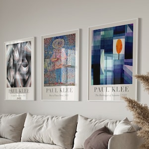 Paul Klee Printable Wall Art Set of 3, Vintage Exhibition Poster, Rustic Geometric Painting Print, Abstract Wall Decor, Digital Download