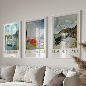 Arte mural imprimible de un barco de Claude Monet, póster de exposición vintage, impresión de estilo campestre francés, pintura al óleo, decoración costera, descarga digital