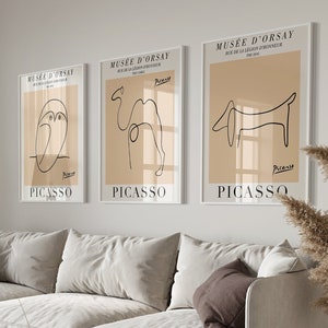Picasso Animal Drawing Printable Wall Art, Minimalist Exhibition Poster, Vintage Pink Lineart Print, Abstract Wall Decor, Digital Download
