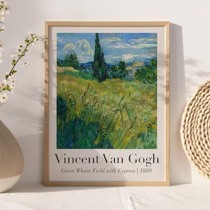 Vincent Van Gogh Green Wheat Field with Cypress Printable Wall Art, Vintage Exhibition Poster, Rustic Landscape Decor, Digital Download