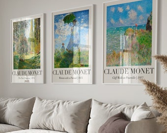 Claude Monet Printable Wall Art Set of 3, French Country Wall Decor, Digital Download