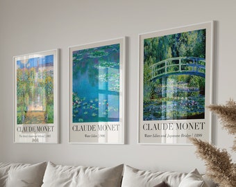 Claude Monet Set of 3 Printable Exhibition Posters, Vintage Painting Gallery Wall Art Set, Impressionism Landscape Prints, Digital Download