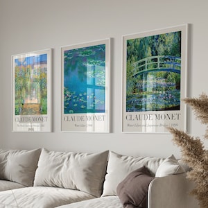Claude Monet Set di 3 poster di mostre stampabili, set di arte murale per gallerie di dipinti d'epoca, stampe di paesaggi impressionisti, download digitale
