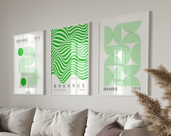 Green Bauhaus Printable Wall Art, Artful Bauhaus Poster Set, Mid Century Geometric Wall Decor, Bauhaus Art Exhibit Print, Digital Download