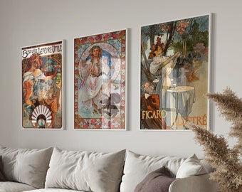 Artful Alphonse Mucha druckbare Wandkunst, Vintage-Ausstellungsplakat, Mucha Galerie Kunstdruck-Set, Jugendstil-Wanddekor, digitaler Download