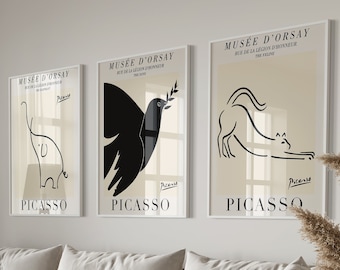 Picasso Animal Drawing Printable Wall Art, MInimalist Line Art Print, Digital Download
