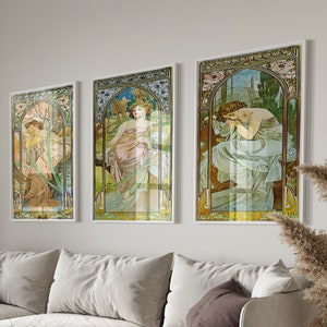 Alphonse Mucha Printable Wall Art, Artful Mucha Gallery Poster Set of 3, Female Art Print, Vintage Art Nouveau Wall Decor, Digital Download