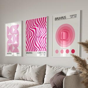 Art mural imprimable rose Bauhaus, lot de 3, impression rétro minimaliste, affiche de l'exposition Bauhaus, décoration murale Mid-Century, téléchargement numérique
