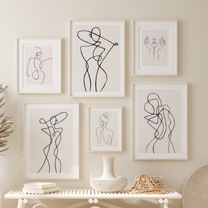 Frau Artful Line Art Print 6er Set, minimalistische One Line Home Decor, weiblicher Körper Print Poster, moderne Körperlinie Wandkunst, digitaler Download