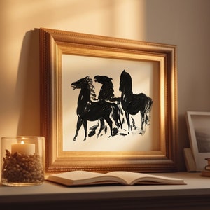Abstract Horse Printable Wall Art, Vintage Animal Sketch Print, Rustic Equestrian Painting, Farmhouse Wall Decor Poster, Digital Download