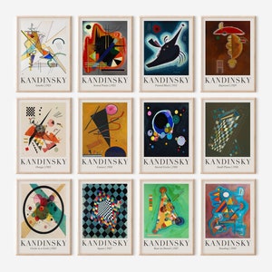 Wassily Kandinsky druckbare Wandkunst Set von 12, Vintage Ausstellungsplakat, abstrakter Mid Century Print, Bauhaus-Wanddekoration, digitaler Download