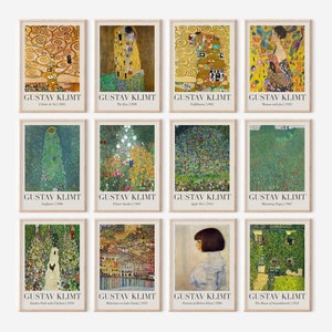 Kunstvolle Gustav Klimt druckbare Wandkunst Set von 12, Vintage Galeriedruck, Klimt Blumengarten-Wand-Dekor, Jugendstil Ausstellungsplakat