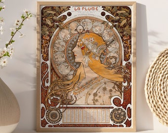Lámina de la Mujer del Zodíaco de Alphonse Mucha, póster vintage Art Nouveau (descarga digital)