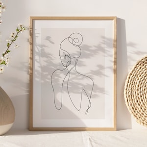 Woman Line Drawing Art Print, Minimalist Feminine One Line Wall Home Decor, Female Body Print Poster, Modern Body Line Art, Digital Download