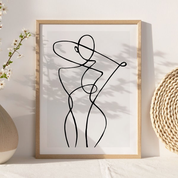 Woman Line Drawing Art Print, Feminine One Line Wall Home Decor, Minimalist Female Body Print Poster, Modern Body Line Art, Digital Download